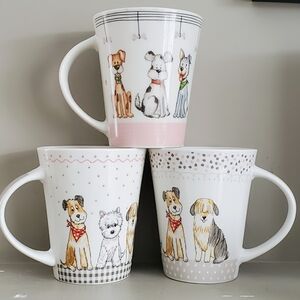 Casa Signature Dog Print Mugs  Set Of 3  Pink/ Brown